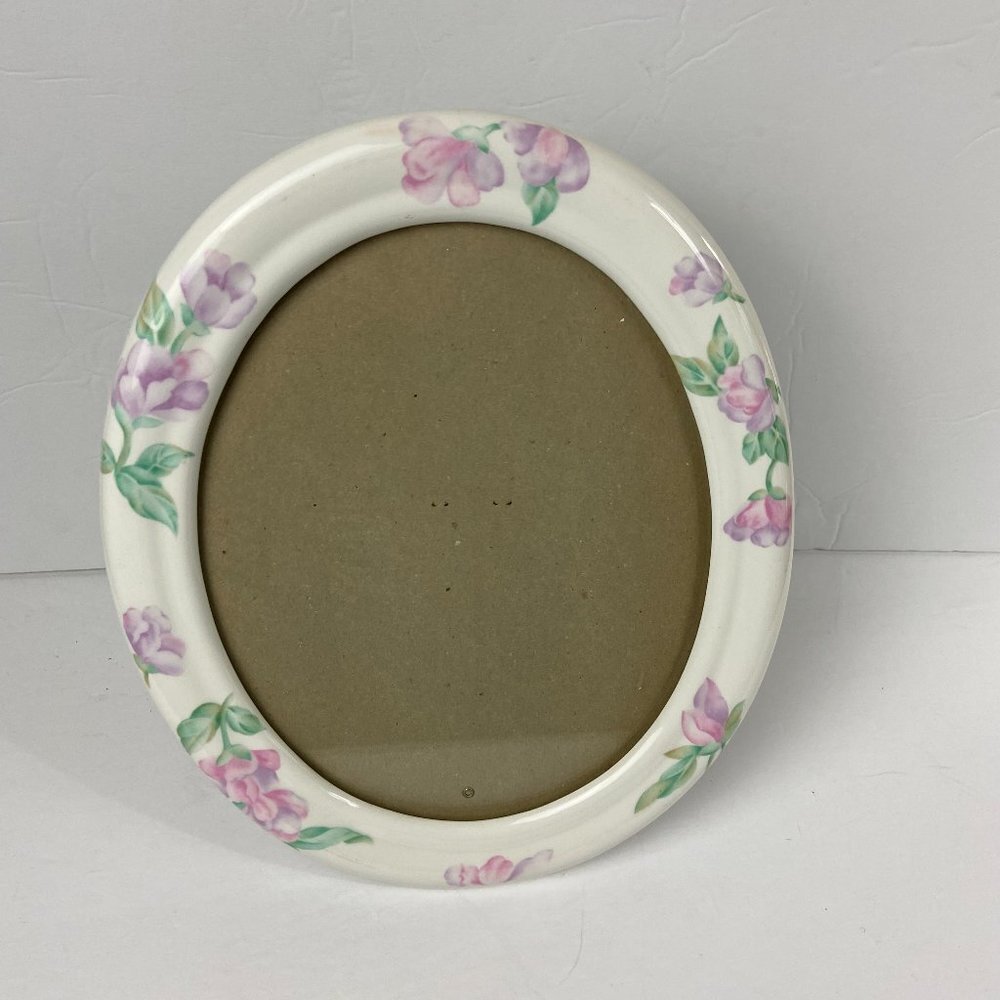 Vintage Ceramic Large Oval Frame 10.5" x  12.5" Floral